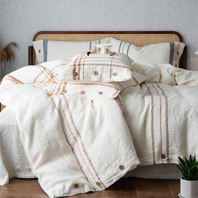 高档法国进口白%色纯亚麻欧四件麻套北100全亚被套棉麻床单床上用