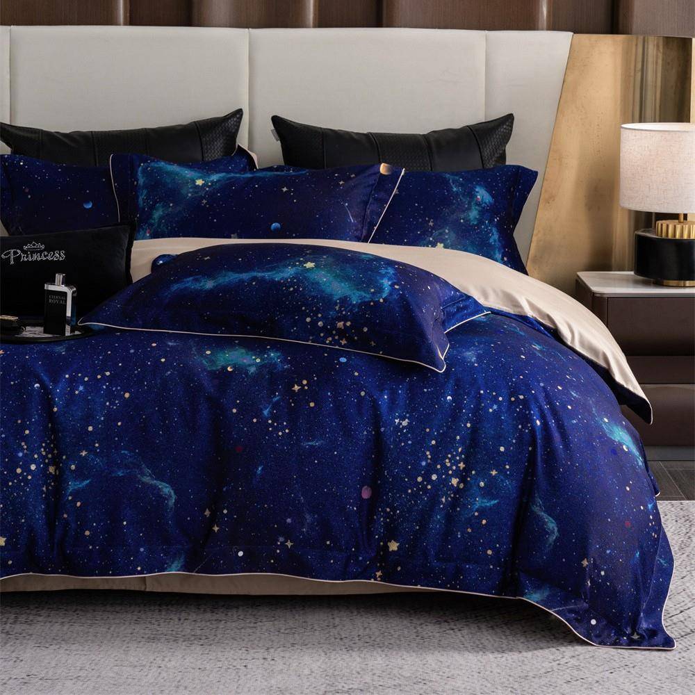 时尚星空天丝棉磨毛四件套轻奢柔软加厚被套床单1.8m秋冬床上用品