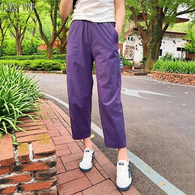 Lyq yrf冰丝速干运动裤女夏季薄款宽松哈伦裤小个子九分休闲裤子
