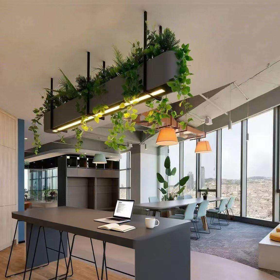 长条吧台植物吊灯咖啡店岛台西餐厅办公区休闲区简约创意吊灯
