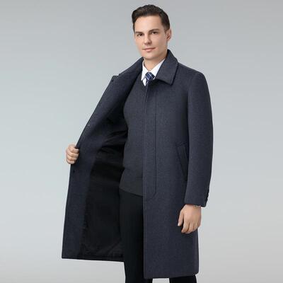 经典长毛呢大衣呢中爸老年男士爸款秋冬加2318-232绒绵羊毛子羊绒
