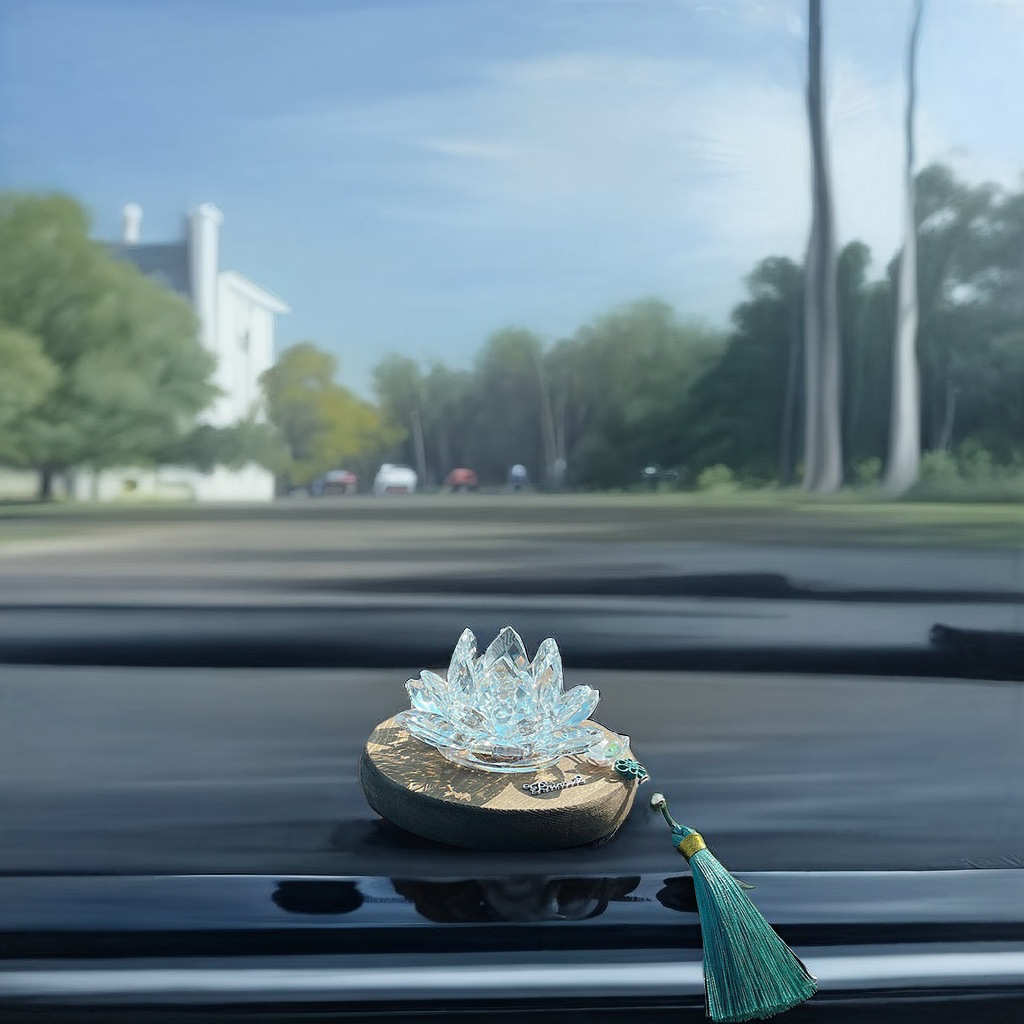 好运莲莲水晶荷花汽车摆件车内装饰品国风木质车载中控台男女车用