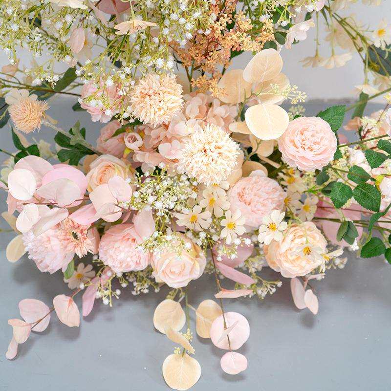 仿粉色牛角拱门花艺 婚礼背景活动背景装饰花假花手工花艺