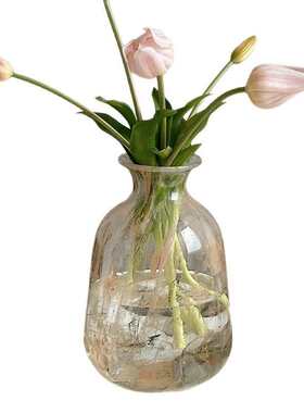 法式小众彩色水墨手绘玻璃花瓶家居水养插花轻奢中国风创意装饰品