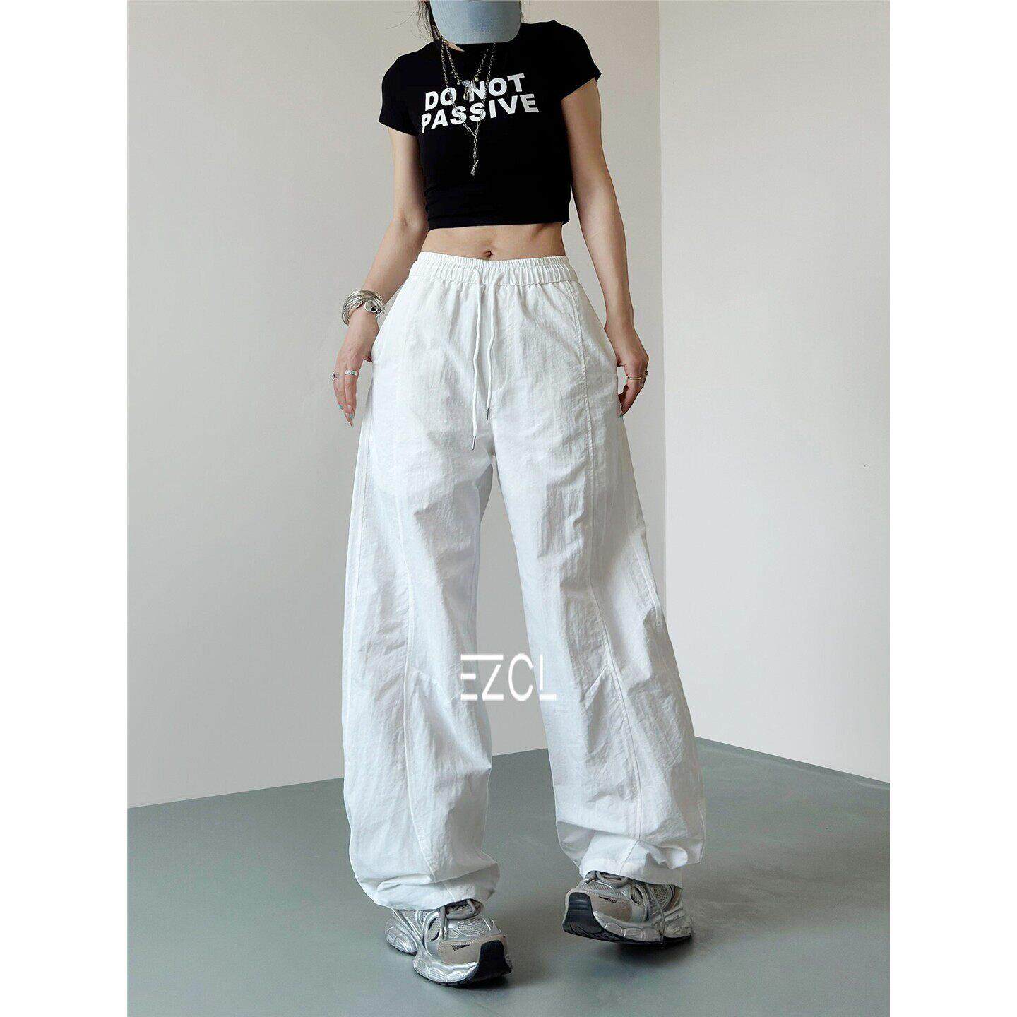 EZCL 白色不透轻薄速干宽松显瘦阔腿裤女2026夏新款大码运动长裤
