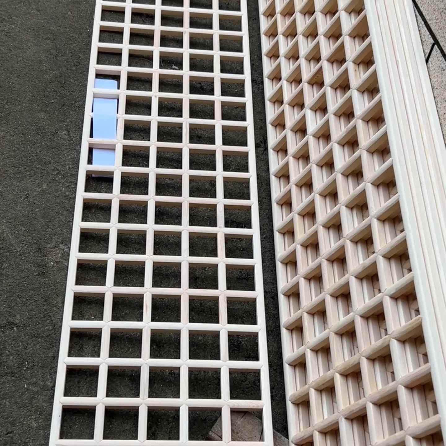 花窗隔断木雕格栅 实木花格镂空装饰玄关入户屏风 木质方格子墙板
