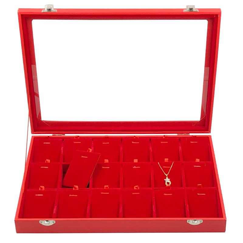 正品大红珠宝箱戒指子格项链手耳环耳钉金银镯玉器吊坠胸针首饰纳