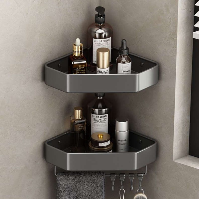 华尔杰 太空铝浴室置物架 三角网篮单层转角架 沐浴露收纳架H6512