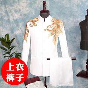 中中装山中山服绣花中式婚礼男国士主持人礼服唐装大风合唱演