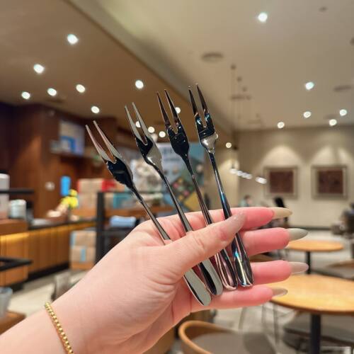 高级感！304不锈钢水果叉家用酒店轻奢蛋糕甜品叉果签高颜值叉子