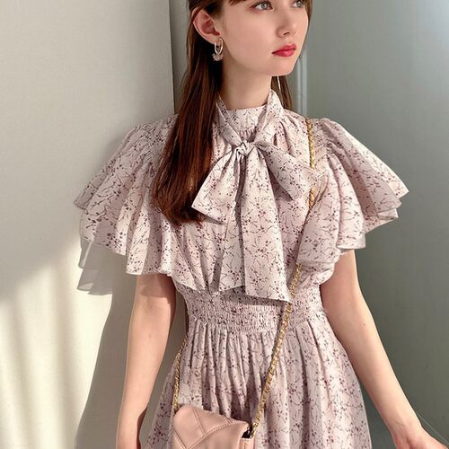 现*花糖家 日系定制GRL甜美超仙清楚系碎花蝴蝶结系带洋装tt007