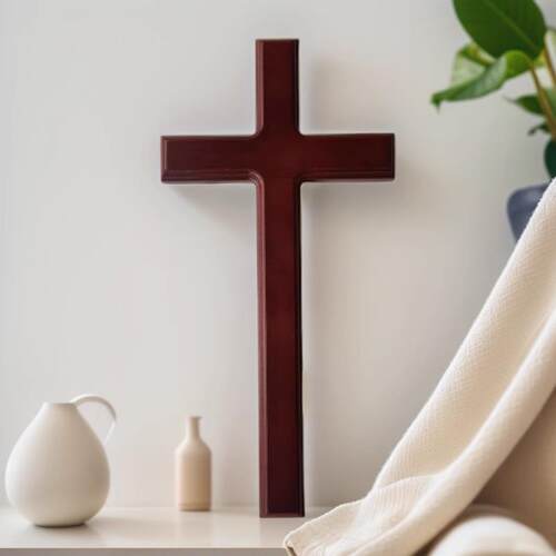 包邮红木色木质十字架实木壁挂装饰品客厅卧室挂件挂墙送礼物品