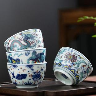 防烫 复古斗彩釉下青花茶杯陶瓷主人杯单杯茶盏品茗杯茶碗个人中式