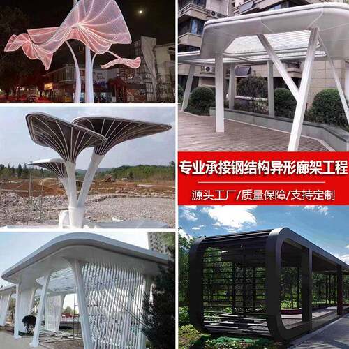 大型不锈钢廊架定制户外园林铁艺凉亭景观异形钢结构金属长廊雕塑