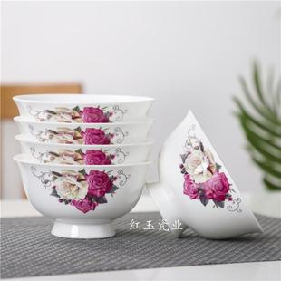 Y圎410个景德镇高温釉上彩青花瓷家用米饭碗骨瓷面碗高脚吃米饭碗