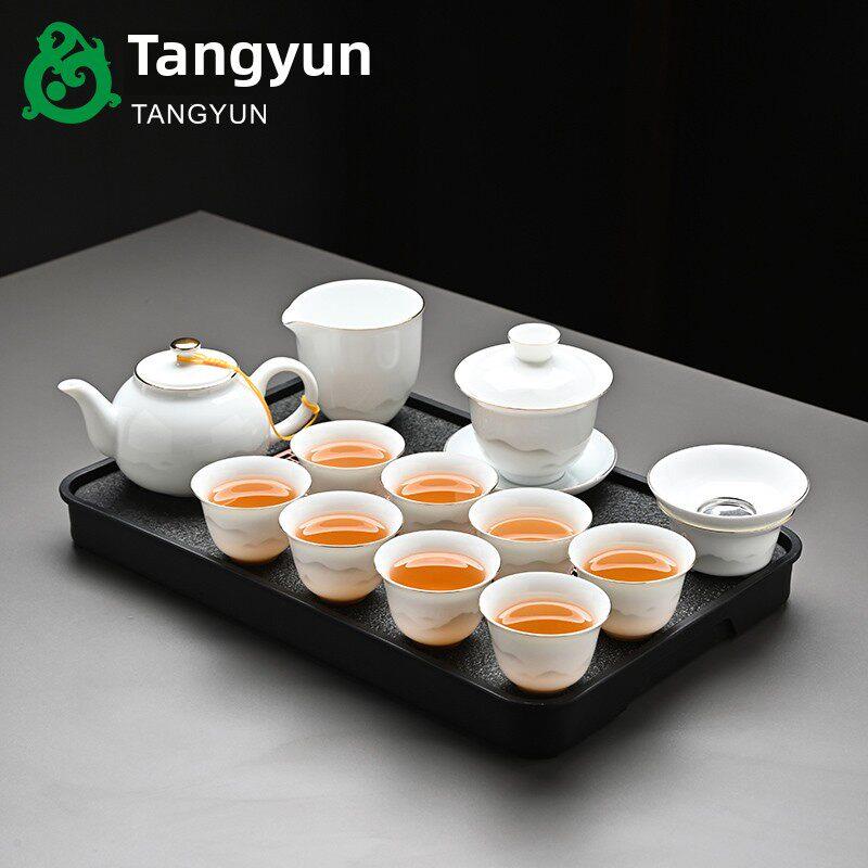 软玉瓷功夫茶具家用高端无障碍豪华陶瓷盖碗茶杯完整礼盒礼盒