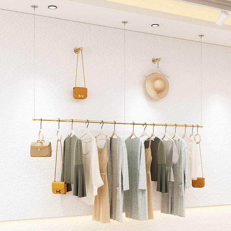 服装店金色婚纱礼服展示架女装可调节低吊顶悬挂衣架吊架挂衣杆