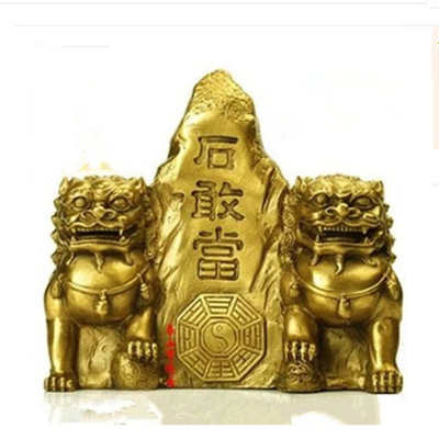 双狮石敢当摆件铜石敢当八卦铜狮子一对镇宅家居风水礼品摆件