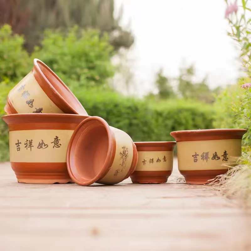 花盆陶瓷大号陶土粗陶大花盆处理大码种植兰花盆批发拖盘