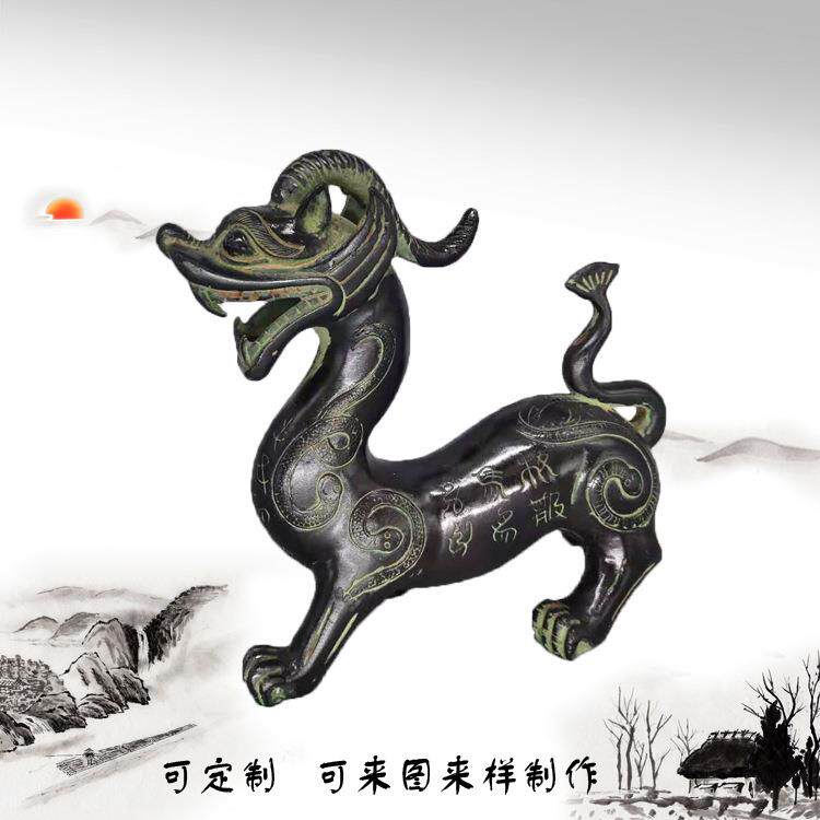 仿古青铜器客厅摆件貔貅怪兽古玩独角蛇纹貔貅家居饰品复古