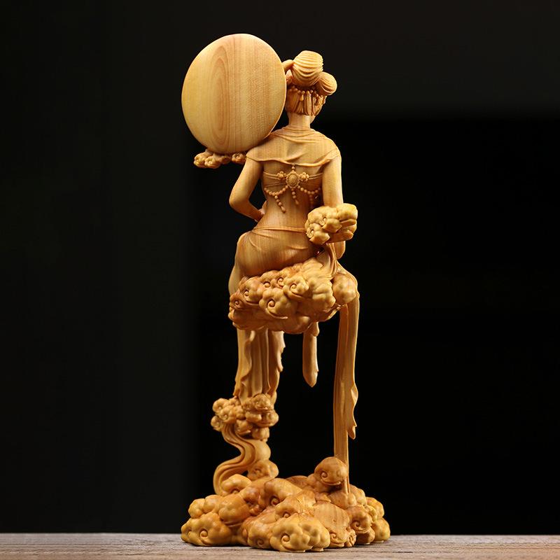 小件黄杨木嫦娥奔月摆件手工刻黄杨木雕工艺品
