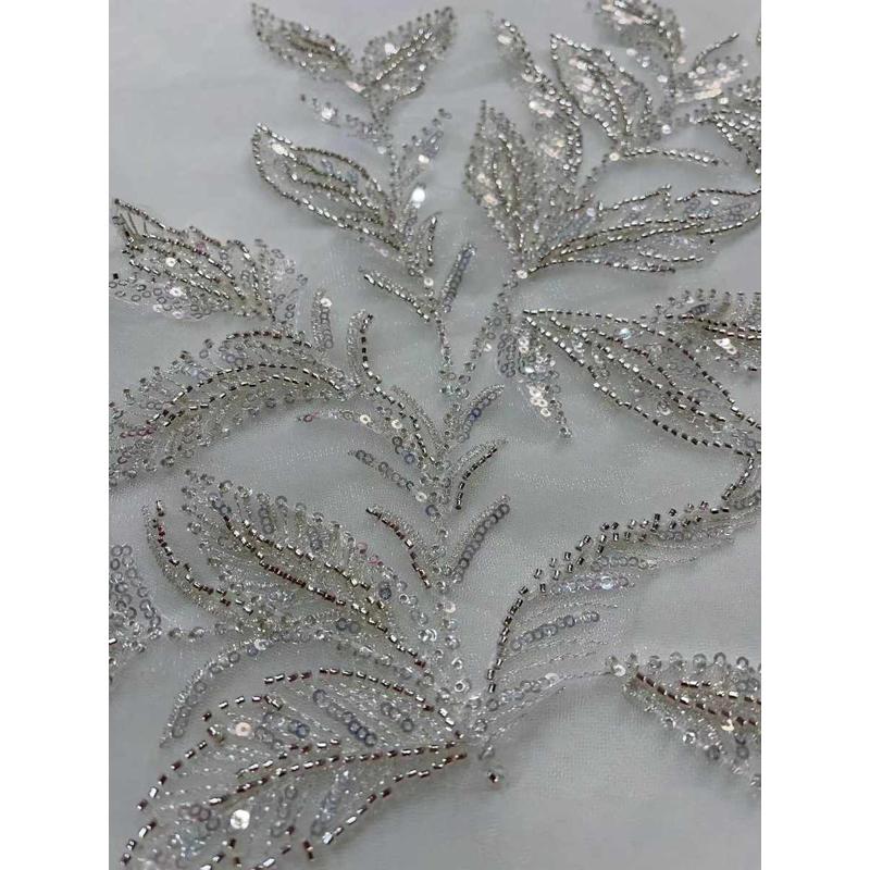 叶子钉珠刺绣贴银色绣片亮片花贴唯美婚纱装饰品辅料服饰大号布贴