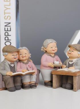 新款纪念品摆老人面树脂件老头老太摆桌件家1041居装饰品礼品