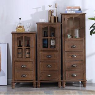 式实木斗柜客厅小酒柜40c靠墙美电CSP视边柜多功窄能夹m缝收纳储