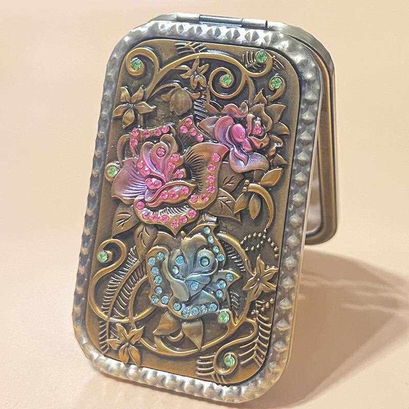 新款直销长方形便携化妆镜随身折叠梳妆镜手持双面俄罗斯复古翻盖