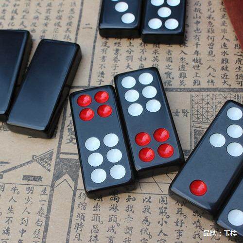 跨境:16号加厚黑牌九密胺天九仿古皮盒龙凤图案