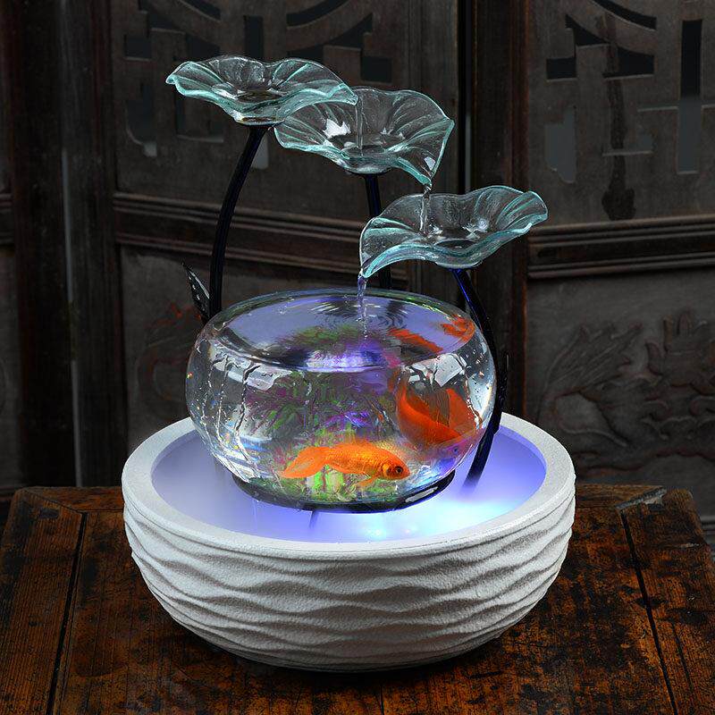 陶瓷鱼缸循环流水摆件过滤雾化加湿器客厅玻璃金鱼缸乌龟缸水族箱