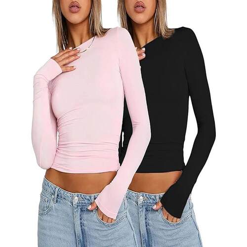 Solid color slim fit pullover t-shirt women纯色修身套头衫t恤