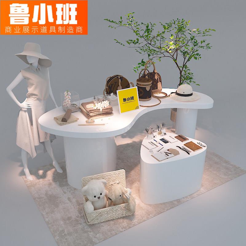 服装店中岛展示桌陈列装饰道具高低流水台展示架白色烤漆展示台