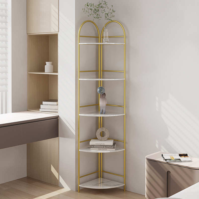 轻奢转角置物架落地卧室三角置物架铁艺收纳展示架墙角落多层架