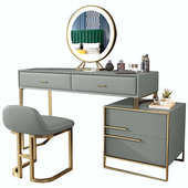 轻奢梳妆台简约现代多功能一体小户型实木化妆桌子网红女带灯伸缩