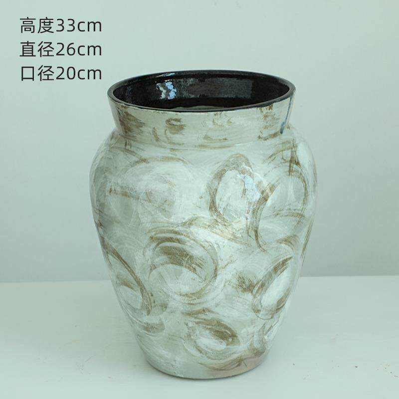 油画风景德镇陶瓷花瓶复古怀旧手工酒店民宿插花禅意摆件大口花盆