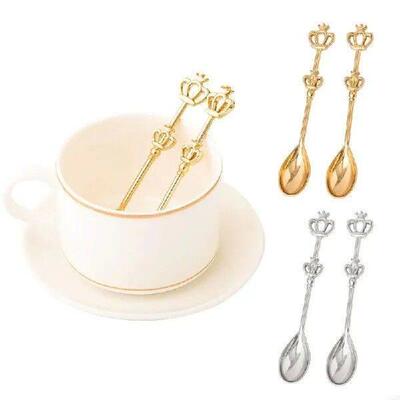 41XB 2x Creative-Crown Handle Spoons Fancy-Dessert Stirring