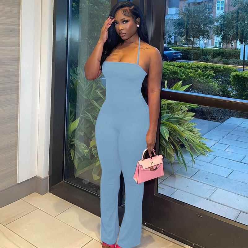 Jumpsuit Color Solid Neck Halter Top Tube Backless Sexy