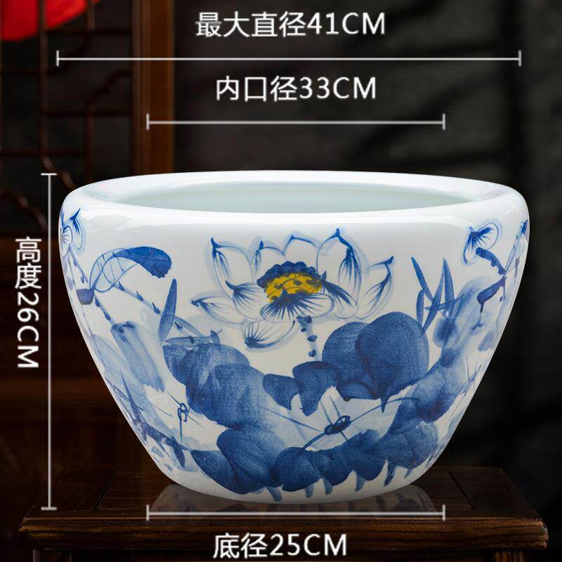 高档庭院大缸景德镇青花瓷缸金鱼缸荷花碗睡莲盆乌龟水缸莲店甲酒
