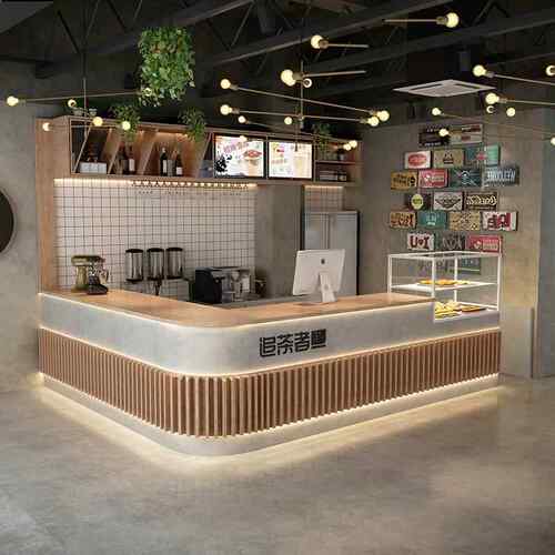 奶茶店吧台咖啡店收银台蛋糕店前台甜品店收银台圆弧转角吧台定制