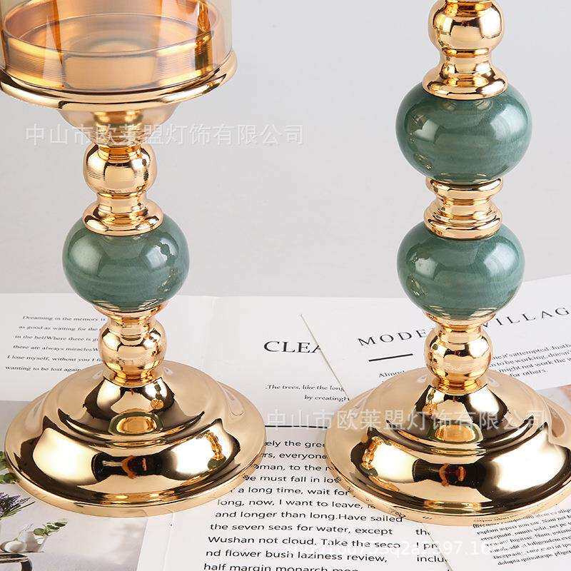 跨境复古宝石绿陶瓷烛台玻璃蜡烛台浪漫婚庆家居客厅餐桌饰品摆件