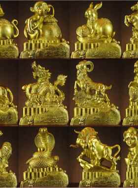 铜十二生肖摆件底座生肖家居装饰玄关办公摆件铜十二生肖