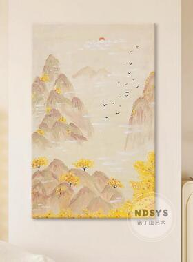 奶油风山峰风景肌理手绘油画日出东方客厅装饰画日照金山玄关挂画