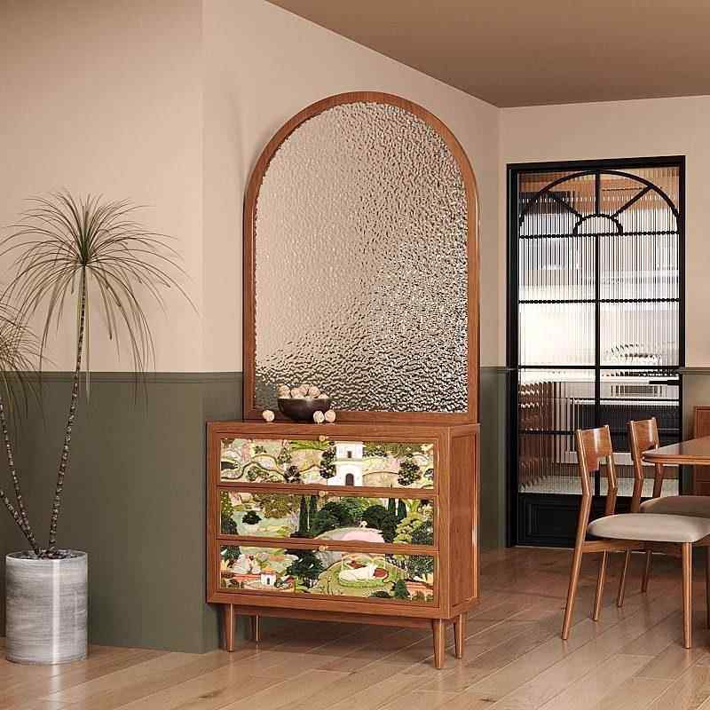 法式美式覆古实木玻璃屏风隔断客厅入户正对门鞋柜玄关柜家用遮挡