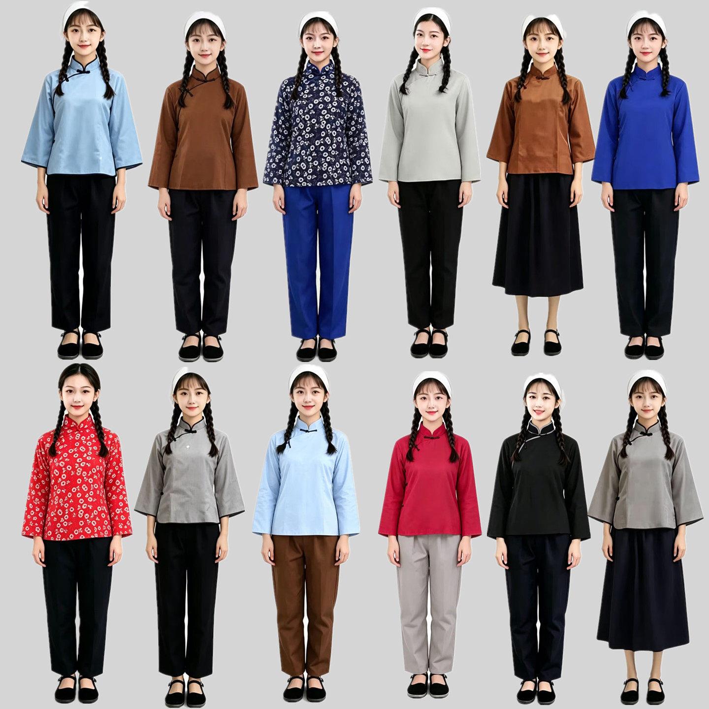 儿童民国村姑采茶男女童民国农村妇女碎花衣服游击队怀旧演出服装