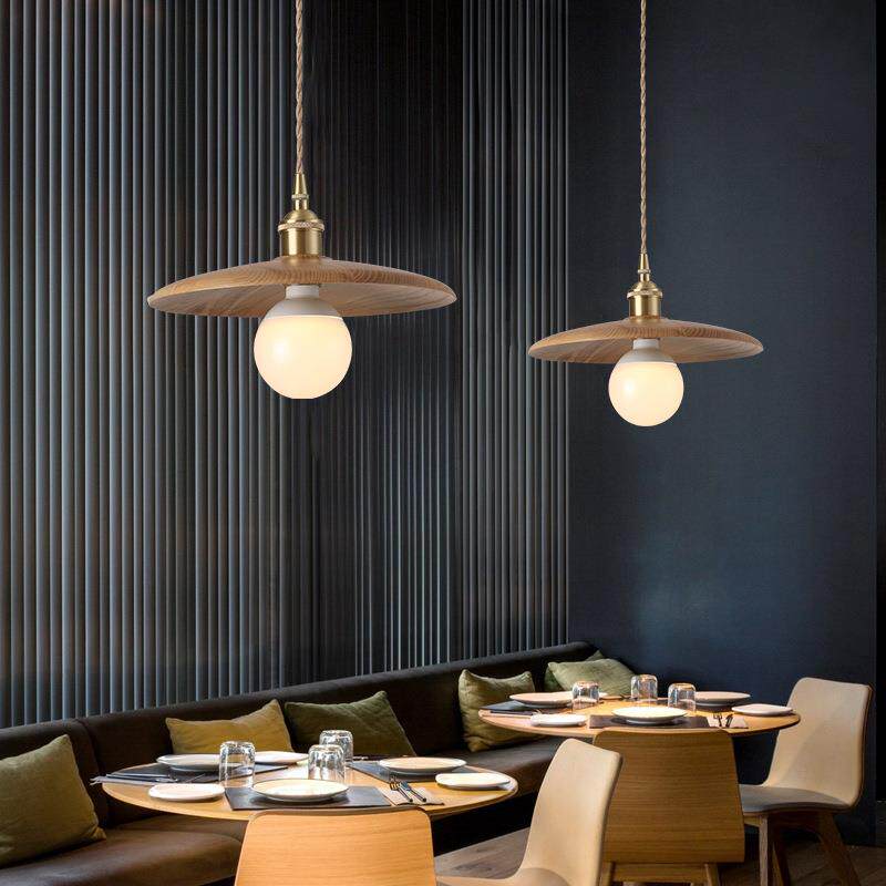 北欧餐厅吊灯现代简约饭厅卧室吧台灯创意个性胡桃木单头吊灯