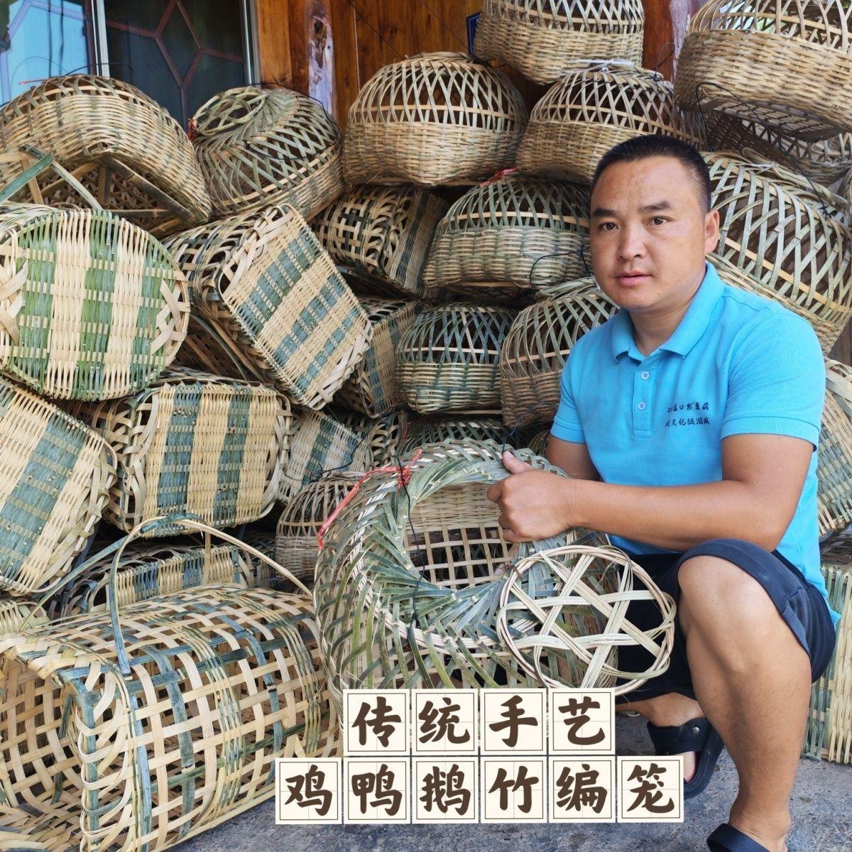 手提鸡鸭鹅手工编织传统竹编纯手工动物笼子长方形大容量专用笼