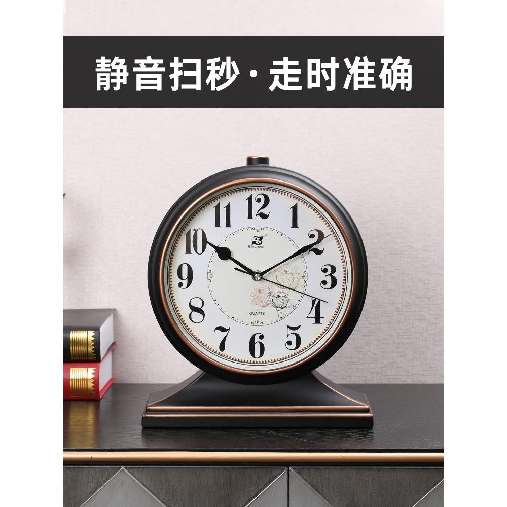 摆钟客厅家用石英台式座钟复古桌面钟表坐钟摆放式时钟摆件静音
