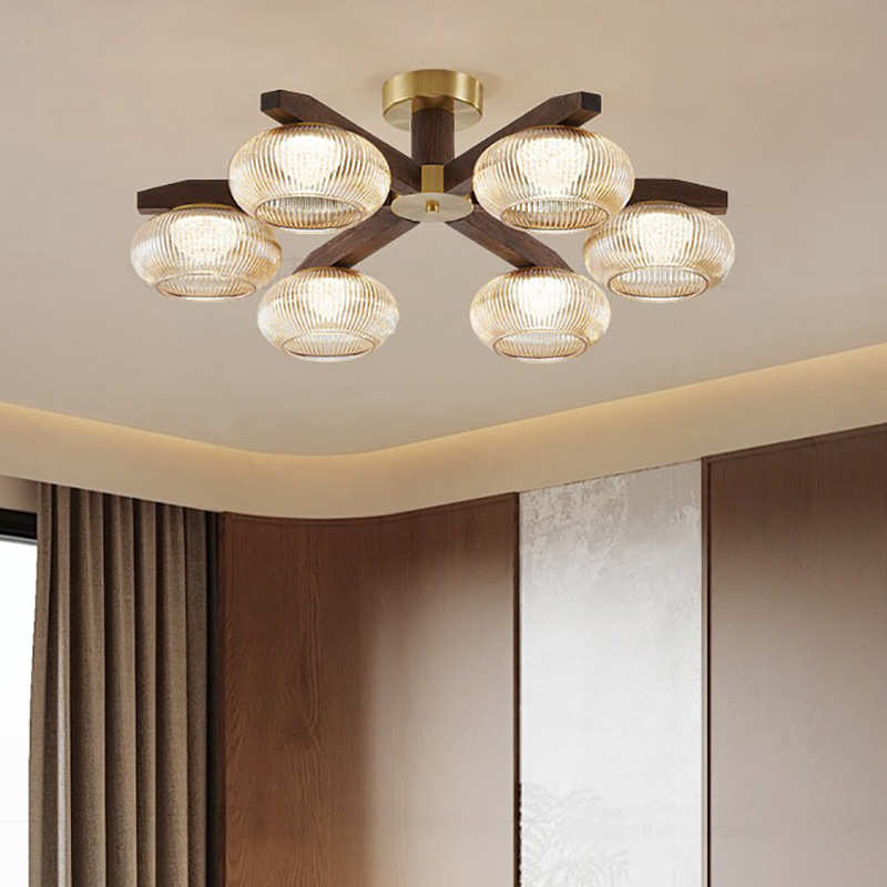 国吸顶灯风大灯具中式灯黑胡桃实木客厅厅中古卧室潮复古中山灯具