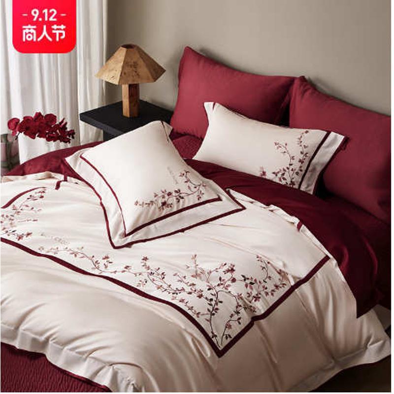 厂家直销100S简约喜嫁婚庆长绒棉四件套结婚被套红色床单床盖款床